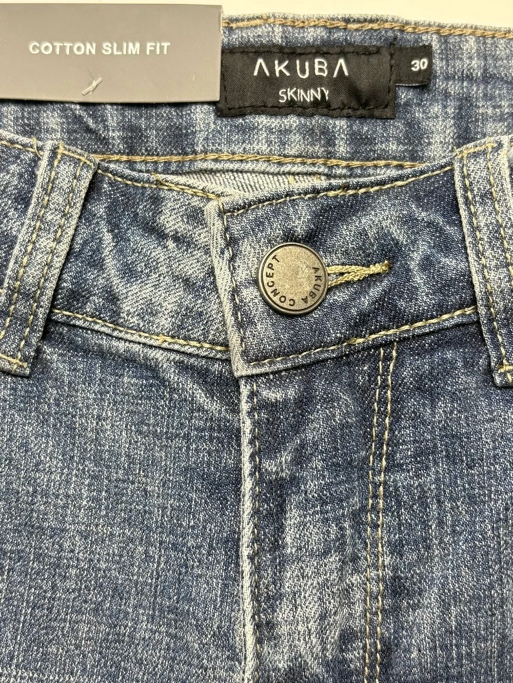 NWT Akuba Slim Fit Skinny Jeans Faded Blue Distressed Whiskered Denim • Size 30 - Picture 10 of 12